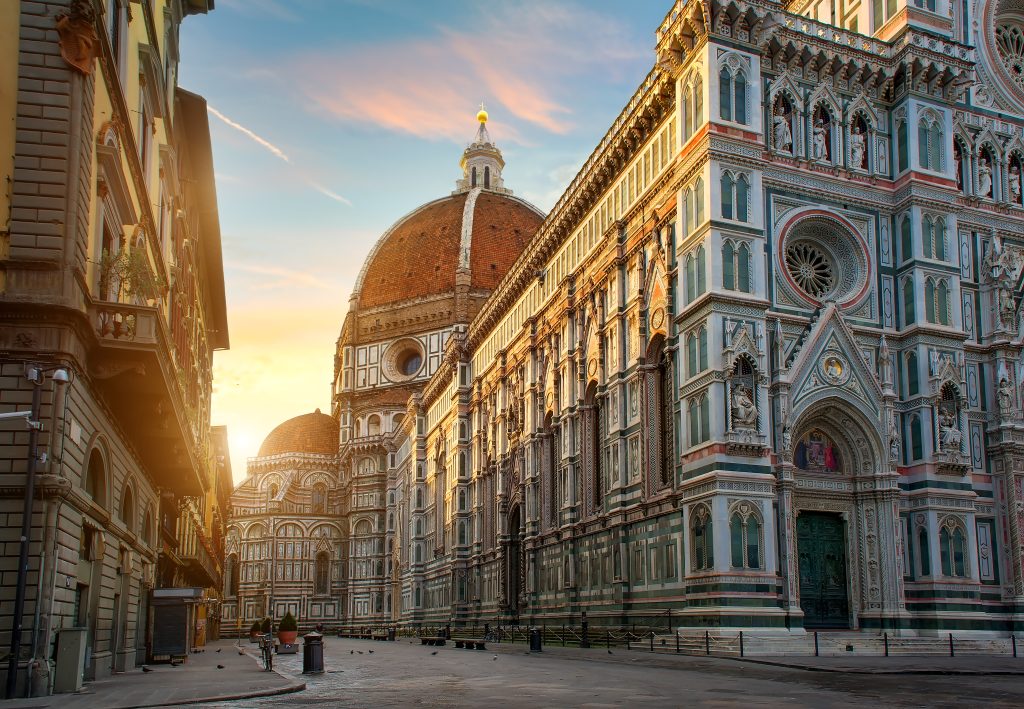 Piazza del Duomo and cathedral of Santa Maria del Fiore in Florence, Italy